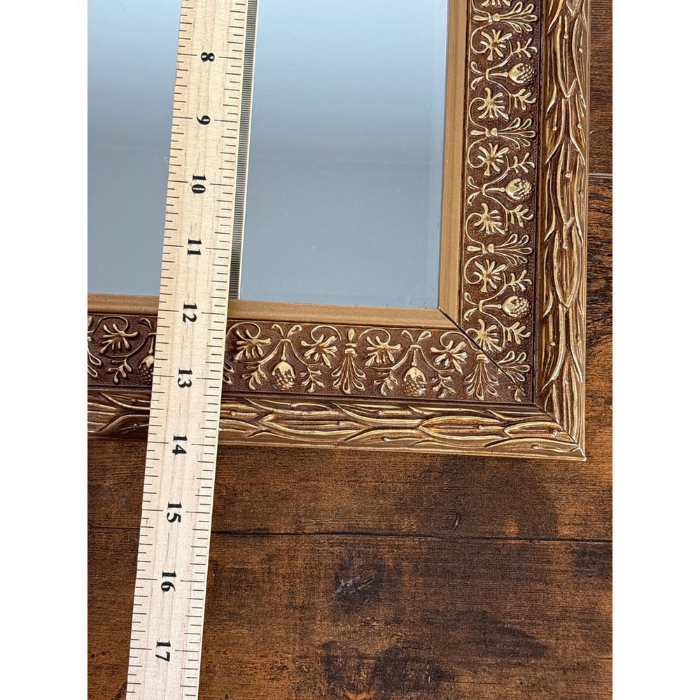 Square Gold Ornate Wall Mirror Floral Botanical Relief Frame 13.5" x 13.5" - Picture 4 of 5